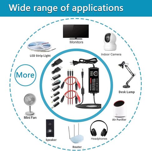 120W Power Supply Adjustable DC 3V ~ 24V Variable Universal Switching AC/DC Adapter Minidodoca AC to DC Converter with LED Voltage Display and 16 Tips, for 3V to 24V Household Electronics - 5000mA Max in Kuwait