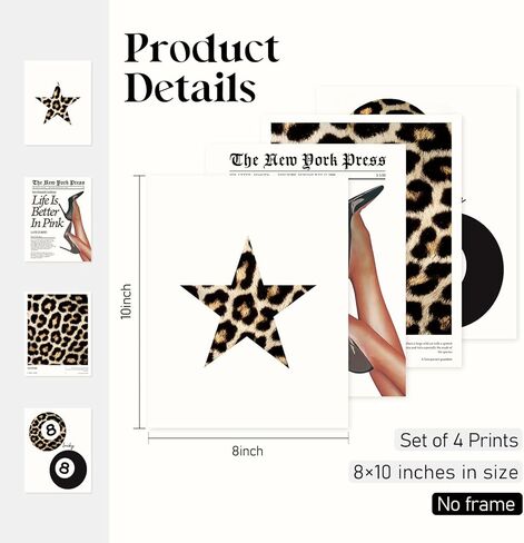 Locomiss Trendy Pink Leopard Wall Art Posters, Leopard Print Room Decor, Funky Retro Cheetah Print Lucky 8 Ball Posters for Girls Room College Dorm Decor, Set of 4 (12x16 Unframed) in Saudi Arabia