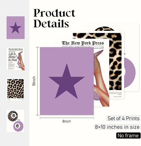 Locomiss Trendy Pink Leopard Wall Art Posters ، ديكور غرفة طباعة الفهد ، فارس الرجعية ، Print Print Lucky 8 ملصقات الكرة للبنات غرفة كوليدج ، مجموعة من 4 (12x16 دون إطار) in Kuwait