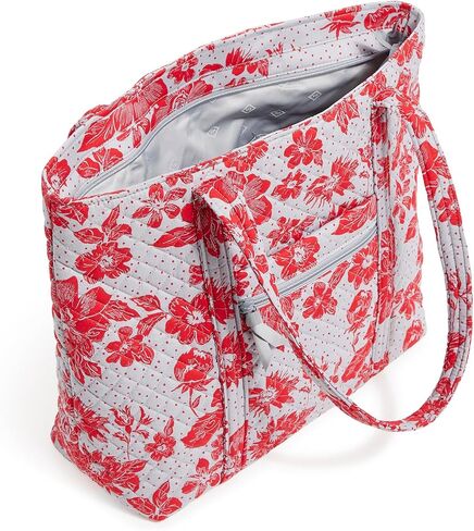 Vera Bradley Cotton Collegiate Vera Tote Bag (Multiple Teams Available), Red/Black Rain Garden in Kuwait