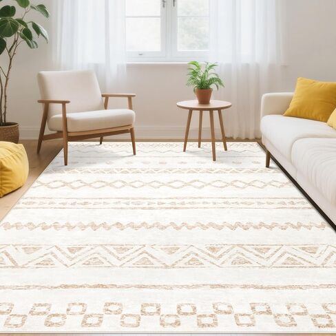 5x7 Area Rugs for Living Room: Washable Large Rug Modern Geometric Rugs Soft Non-Slip Indoor Floor Carpet Moroccan Farmhouse Rug for Bedroom Dining Room Nursery Offices (Beige, 5'x7') in Kuwait