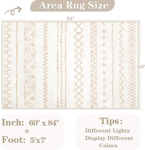 5x7 Area Rugs for Living Room: Washable Large Rug Modern Geometric Rugs Soft Non-Slip Indoor Floor Carpet Moroccan Farmhouse Rug for Bedroom Dining Room Nursery Offices (Beige, 5'x7') in Kuwait