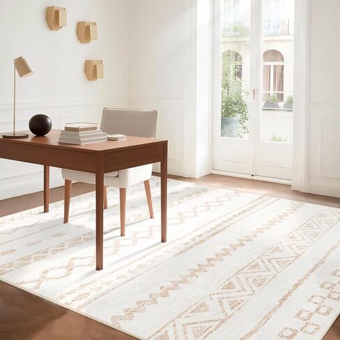 5x7 Area Rugs for Living Room: Washable Large Rug Modern Geometric Rugs Soft Non-Slip Indoor Floor Carpet Moroccan Farmhouse Rug for Bedroom Dining Room Nursery Offices (Beige, 5'x7') in Kuwait