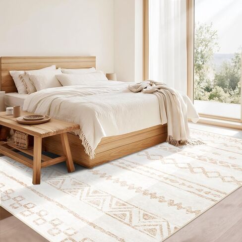 5x7 Area Rugs for Living Room: Washable Large Rug Modern Geometric Rugs Soft Non-Slip Indoor Floor Carpet Moroccan Farmhouse Rug for Bedroom Dining Room Nursery Offices (Beige, 5'x7') in Kuwait