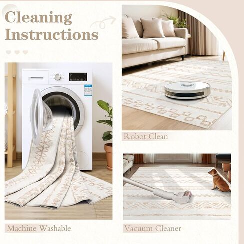 5x7 Area Rugs for Living Room: Washable Large Rug Modern Geometric Rugs Soft Non-Slip Indoor Floor Carpet Moroccan Farmhouse Rug for Bedroom Dining Room Nursery Offices (Beige, 5'x7') in Kuwait