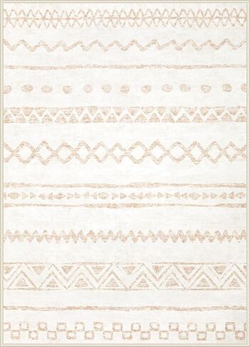 5x7 Area Rugs for Living Room: Washable Large Rug Modern Geometric Rugs Soft Non-Slip Indoor Floor Carpet Moroccan Farmhouse Rug for Bedroom Dining Room Nursery Offices (Beige, 5'x7') in Kuwait
