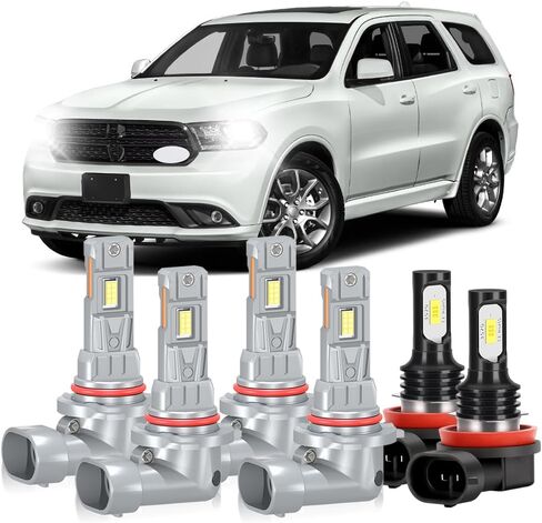 Fit For Dodge Durango 2014 2015 2016 2017 2018 2019 2020 Light Bulbs, 800% Brightness Hi and Lo Beam+Fog Light Bulbs, Plug-and-Play, 6000K, 20000LM Super Bright,1:1 Size, 6PCS in Saudi Arabia