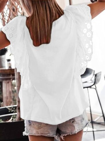 Womens Tops Fashion Blouses For Women Dressy Casual Crochet Shirts Summer 2024 Trendy Crewneck Tunic Bell Sleeves in Saudi Arabia