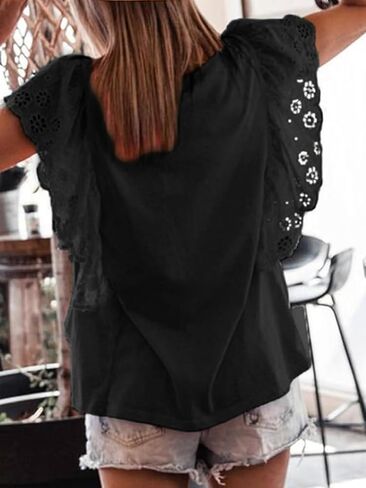 Womens Tops Fashion Blouses For Women Dressy Casual Crochet Shirts Summer 2024 Trendy Crewneck Tunic Bell Sleeves in Kuwait