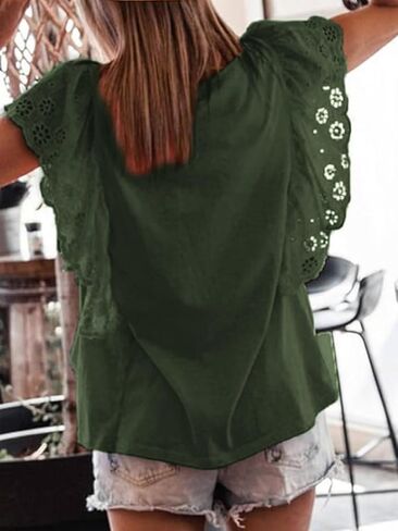 Womens Tops Fashion Blouses For Women Dressy Casual Crochet Shirts Summer 2024 Trendy Crewneck Tunic Bell Sleeves in Saudi Arabia