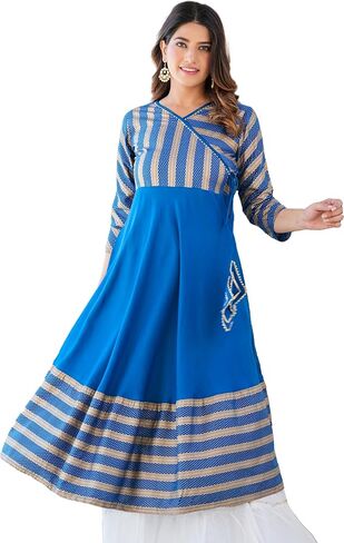 Yash Gallery Women's Plus Rayon Stripe Print Anarkali Kurta للصيف in Kuwait