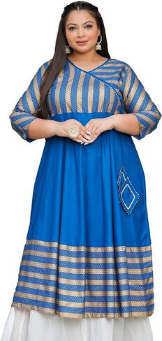 Yash Gallery Women's Plus Rayon Stripe Print Anarkali Kurta للصيف in Kuwait