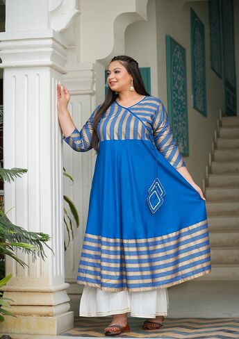 Yash Gallery Women's Plus Rayon Stripe Print Anarkali Kurta للصيف in Kuwait