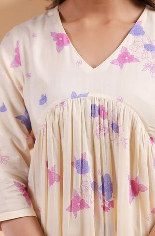مجموعة Kurta Kurti للسيدات الهندية للنساء للنساء القطن النقي A-line Cream Floral عجل العجل العادي الطول Kurta Kurti in Saudi Arabia