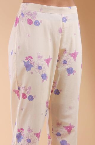 مجموعة Kurta Kurti للسيدات الهندية للنساء للنساء القطن النقي A-line Cream Floral عجل العجل العادي الطول Kurta Kurti in Saudi Arabia