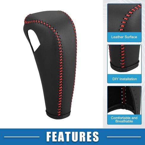 Car Shift Boot Cover Gear Knob Shifter Boot for Chevy Sonic 2012-2020 Faux Leather Black Red Stitches in Saudi Arabia