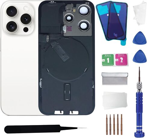 15pro بديل للزجاج الخلفي مع شحن اللاسلكي شحن الكابل المرن وإطار الكاميرا جميع الأجزاء لجهاز iPhone 15 Pro (6.1inch ، Black Titanium) استبدال الشريط المقاوم للماء المعدات in Saudi Arabia