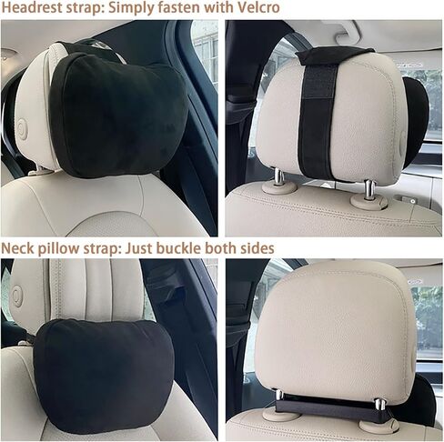 2PCS Car Pillow for Car Neck Pillow for Driving Seat Neck Support Soft Cushion Back Support Head-Rests for Vehicle Sleeping with Elastic Adjustment Strap (Black, Head) in Saudi Arabia