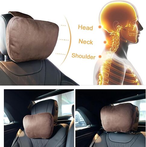 2PCS Car Pillow for Car Neck Pillow for Driving Seat Neck Support Soft Cushion Back Support Head-Rests for Vehicle Sleeping with Elastic Adjustment Strap (Black, Head) in Saudi Arabia