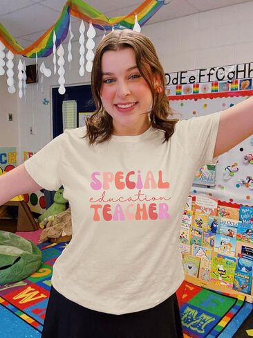 Women's Teacher Shirts First Day of School Shirts Back to School Oufits Funny Letter Print Tees in Kuwait