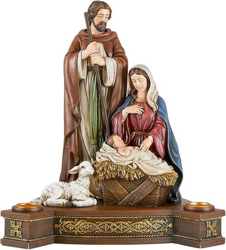 Needzo Full Color Holy Family Advent Candleholder Stand, Christmas Nativity Scene Figurine for Indoor, 9.75 Inch in Saudi Arabia