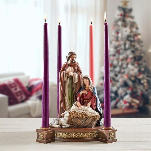 Needzo Full Color Holy Family Advent Candleholder Stand, Christmas Nativity Scene Figurine for Indoor, 9.75 Inch in Saudi Arabia