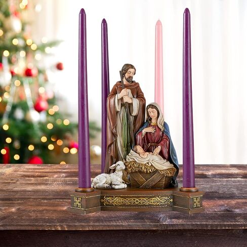 Needzo Full Color Holy Family Advent Candleholder Stand, Christmas Nativity Scene Figurine for Indoor, 9.75 Inch in Saudi Arabia