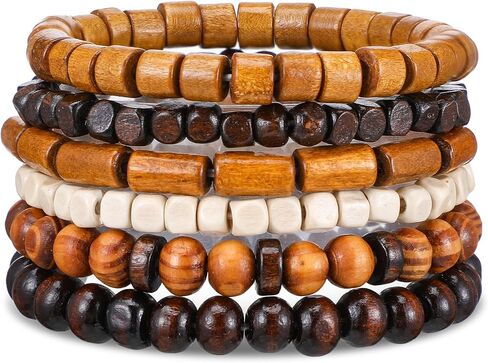 Wooden Mens Beaded Bracelets Adjustable Gothic Bracelet Elasticity Mens Bracelet Multi-Layer Detachable Beaded Bracelets for Men in Kuwait