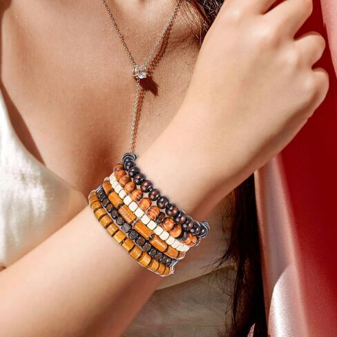 Wooden Mens Beaded Bracelets Adjustable Gothic Bracelet Elasticity Mens Bracelet Multi-Layer Detachable Beaded Bracelets for Men in Kuwait