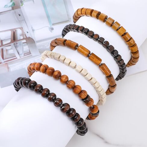 Wooden Mens Beaded Bracelets Adjustable Gothic Bracelet Elasticity Mens Bracelet Multi-Layer Detachable Beaded Bracelets for Men in Kuwait