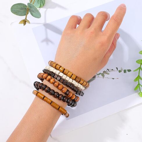 Wooden Mens Beaded Bracelets Adjustable Gothic Bracelet Elasticity Mens Bracelet Multi-Layer Detachable Beaded Bracelets for Men in Kuwait