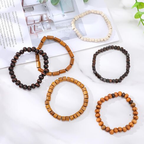 Wooden Mens Beaded Bracelets Adjustable Gothic Bracelet Elasticity Mens Bracelet Multi-Layer Detachable Beaded Bracelets for Men in Kuwait