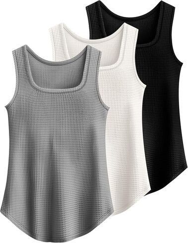 Riyiper 3 Pack Women's Waffle Knit Tank Tops, Scoop Neck Sleeveless Shirts Flowy Loose Beach Tops 2025 Summer Trendy in Saudi Arabia