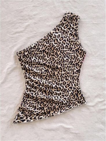 Floerns Women's Cheetah Print One Shoulder Tank Top Sleeveless Ruched Floral Vest Shirts in Saudi Arabia