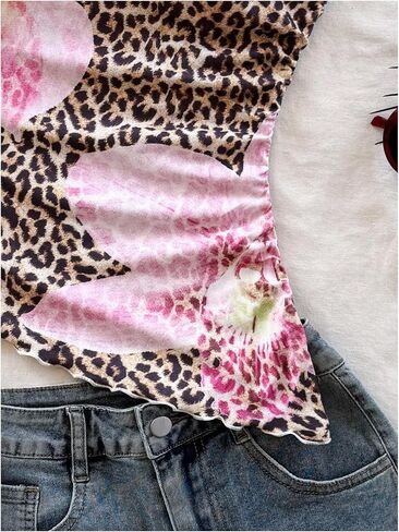 Floerns Women's Cheetah Print One Shoulder Tank Top Sleeveless Ruched Floral Vest Shirts in Saudi Arabia