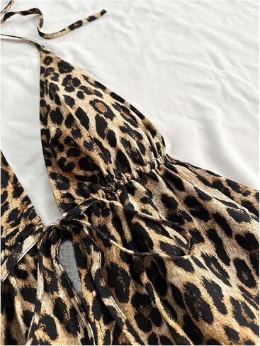 SHENHE Women's Leopard Floral Bow Tie Halter Top Y2k Split Backless Sleeveless Summer Tops in Saudi Arabia