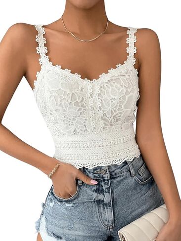 الدانتيل الصيفي للسيدات من Gorglitter عاجزة عن الخروج من محصول Top Bralette Cami Tank in Kuwait