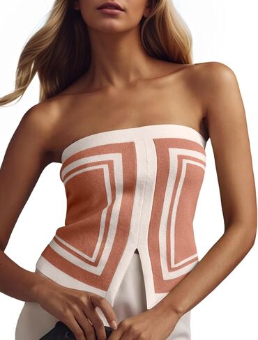 Ythomm Womens Color Block Crop Tube Tops Sleeveless Strapless Slit Front Summer Knit Bandeau Tops Slim Fit Y2k Corset Bustier in Kuwait