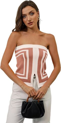 Ythomm Womens Color Block Crop Tube Tops Sleeveless Strapless Slit Front Summer Knit Bandeau Tops Slim Fit Y2k Corset Bustier in Kuwait
