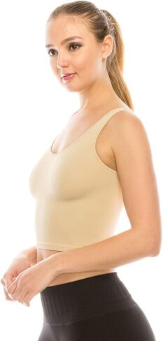 Kurve Women’s Crop Tank Top – Sleeveless Ribbed Seamless Cropped Yoga Workout Cami UV Protective Fabric UPF 50+ Made in USA in Saudi Arabia