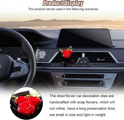 Mini Bouquet Car Air Freshener Outlet Vent Clip, Rose Car Dashboard Air Vent Trim Clips, Cute Flower Automotive Interior Diffuser Decoration Accessories for Women Present (Dreamy Pink) in Saudi Arabia