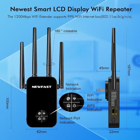 WiFi Range Extender, 1200Mbps Dual Band 5GHz/2.4GHz, 4 Antennas, Signal Booster with Ethernet Port, Black in Kuwait