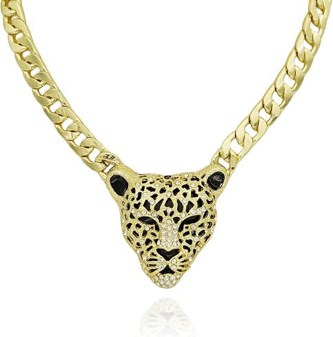 Chunky Cupan Chain Leopard Pendant Hoker للنساء الرجال ، والحيوانات ، قلادة سحر ، مع رابط مطلي بالذهب 14K ، فوكس دياموند بلينغ بيئ in Saudi Arabia