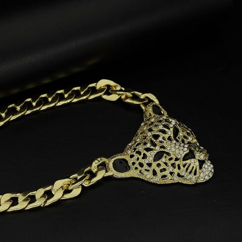 Chunky Cupan Chain Leopard Pendant Hoker للنساء الرجال ، والحيوانات ، قلادة سحر ، مع رابط مطلي بالذهب 14K ، فوكس دياموند بلينغ بيئ in Saudi Arabia