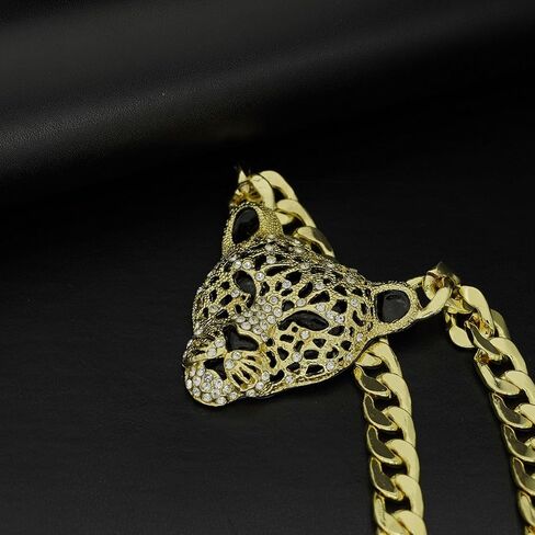 Chunky Cupan Chain Leopard Pendant Hoker للنساء الرجال ، والحيوانات ، قلادة سحر ، مع رابط مطلي بالذهب 14K ، فوكس دياموند بلينغ بيئ in Saudi Arabia