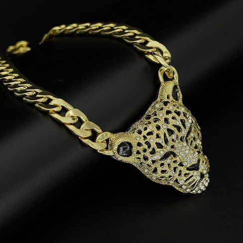 Chunky Cupan Chain Leopard Pendant Hoker للنساء الرجال ، والحيوانات ، قلادة سحر ، مع رابط مطلي بالذهب 14K ، فوكس دياموند بلينغ بيئ in Saudi Arabia
