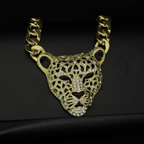 Chunky Cupan Chain Leopard Pendant Hoker للنساء الرجال ، والحيوانات ، قلادة سحر ، مع رابط مطلي بالذهب 14K ، فوكس دياموند بلينغ بيئ in Saudi Arabia