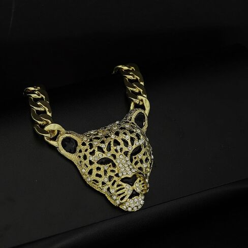 Chunky Cupan Chain Leopard Pendant Hoker للنساء الرجال ، والحيوانات ، قلادة سحر ، مع رابط مطلي بالذهب 14K ، فوكس دياموند بلينغ بيئ in Saudi Arabia