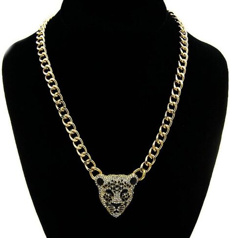 Chunky Cupan Chain Leopard Pendant Hoker للنساء الرجال ، والحيوانات ، قلادة سحر ، مع رابط مطلي بالذهب 14K ، فوكس دياموند بلينغ بيئ in Saudi Arabia