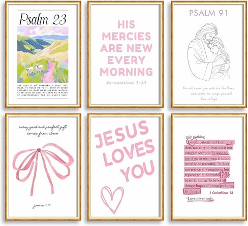 Pink Christian Wall Art Preppy Bible Verses Painting Pictures Psalms Wall Decor Trendy Bow Christ Jesue Poster Print Artwork for Living Room Girls Room Prayer Room Home Decoration （Unframed） in Saudi Arabia